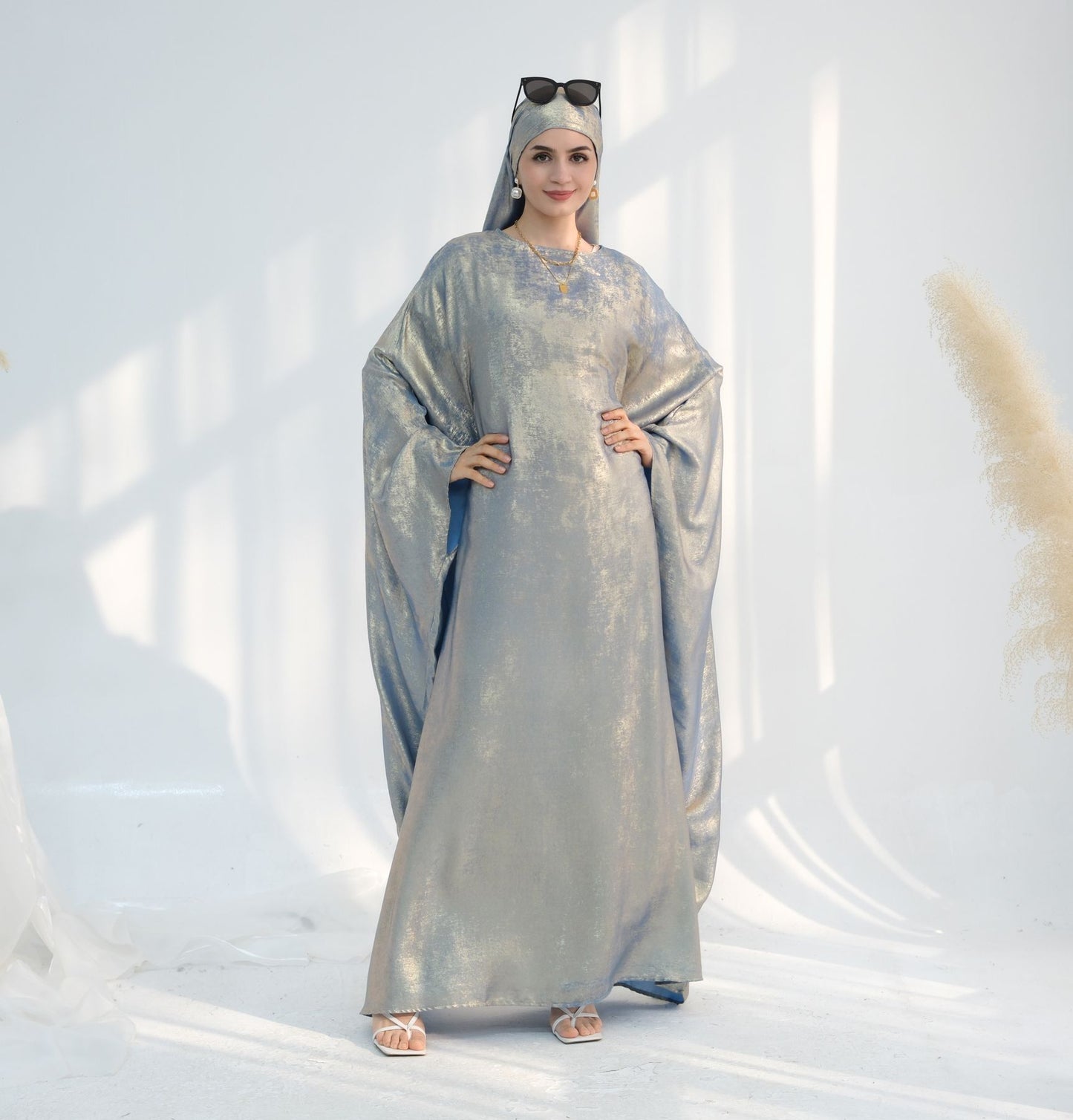 Celestial Mirage Abaya - Silver Blue Mist