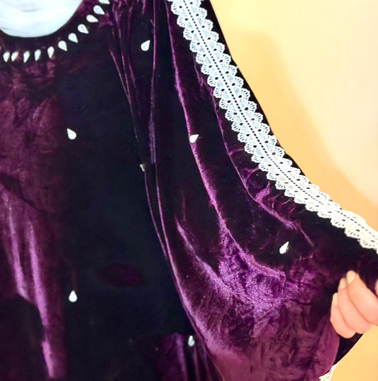 Velvet Butterfly Abaya – Garnet Plum