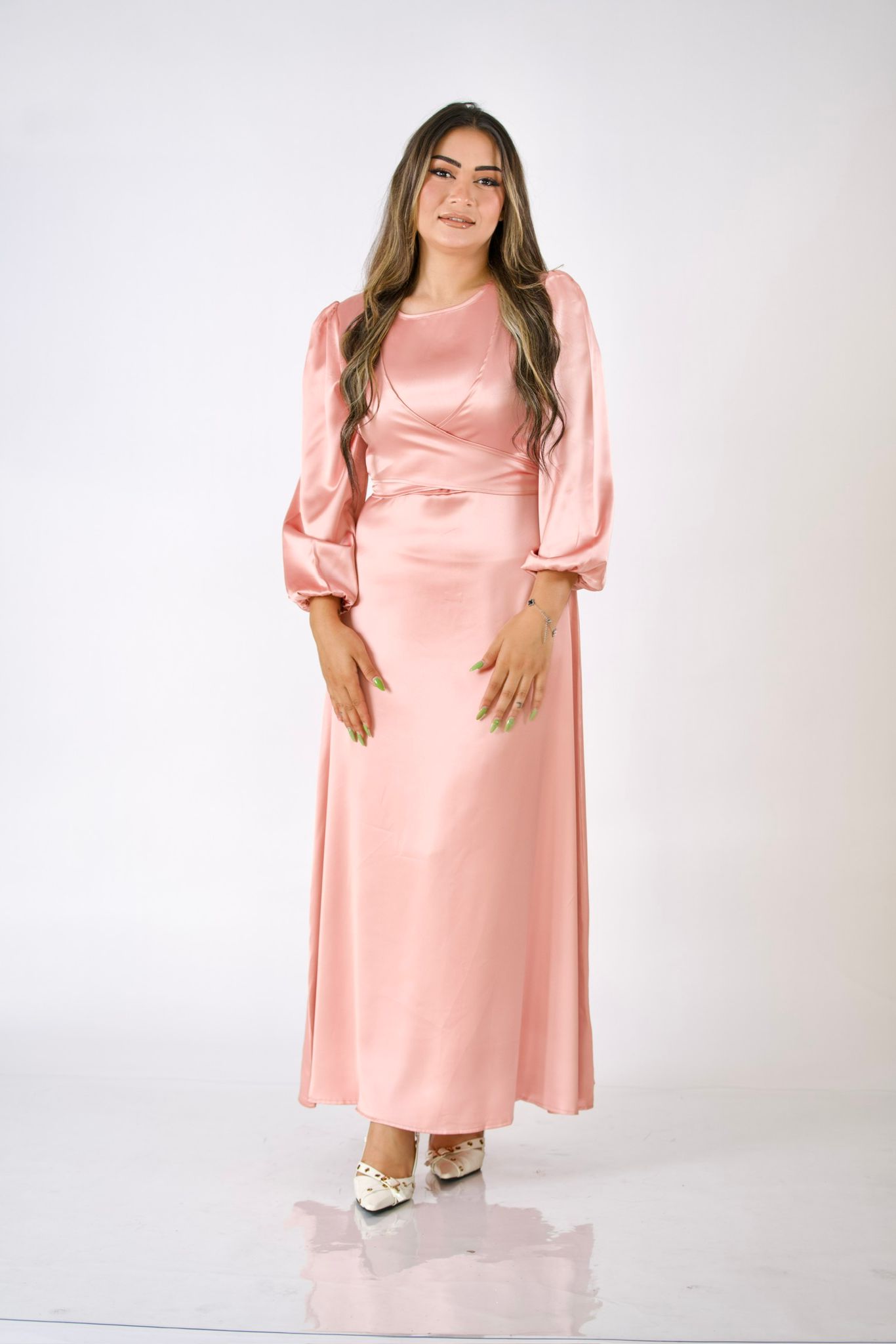 Virelle Satin Melon Tie Maxi Dress