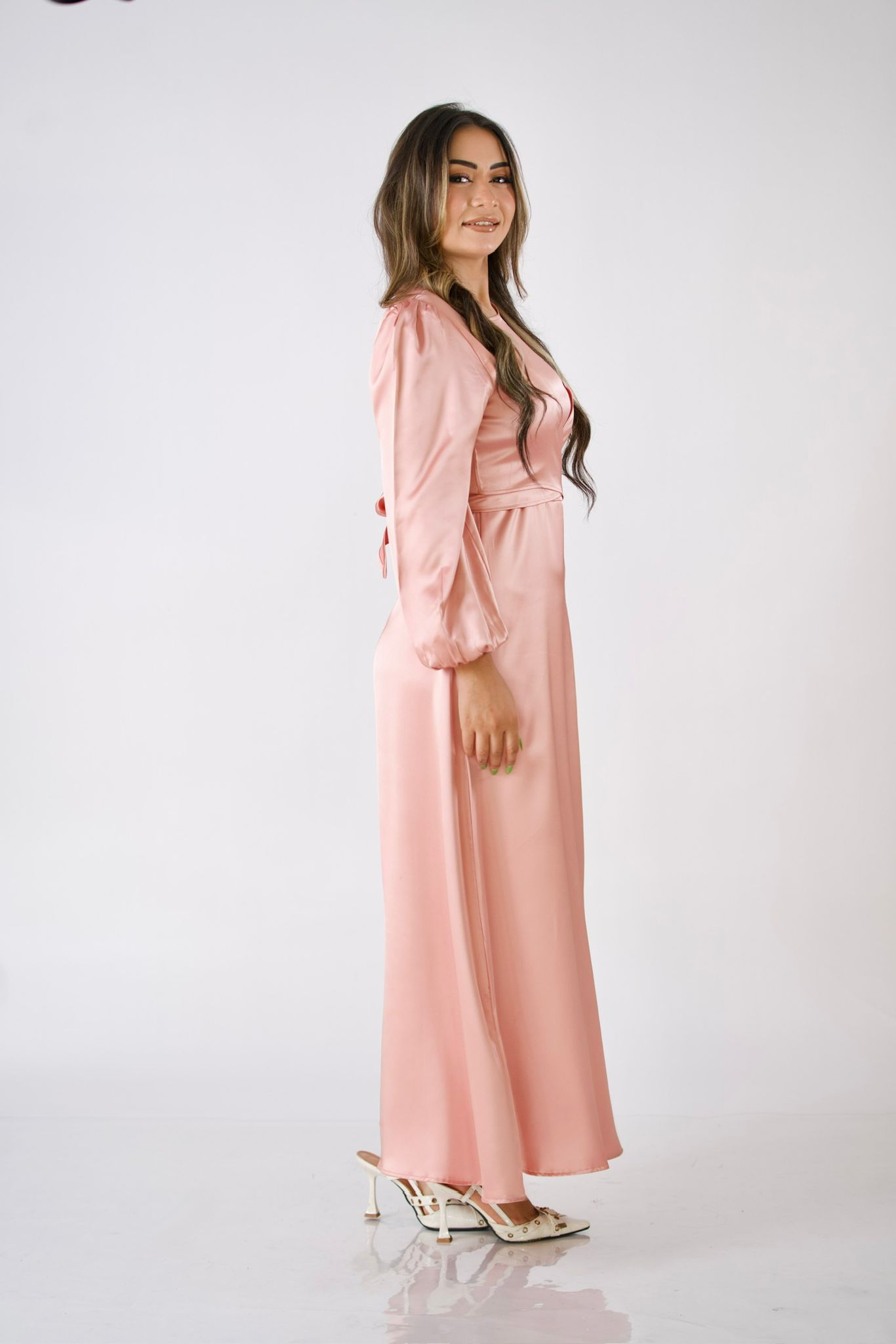 Virelle Satin Melon Tie Maxi Dress