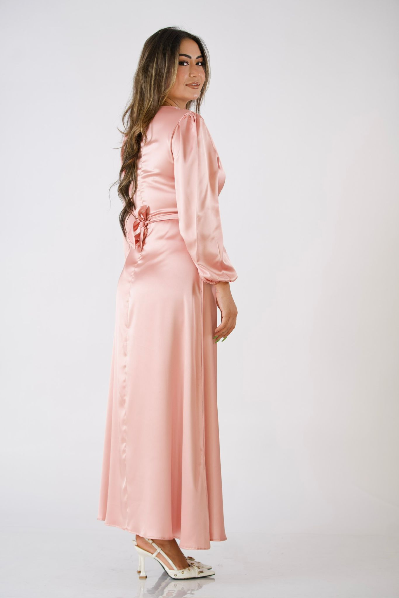 Virelle Satin Melon Tie Maxi Dress