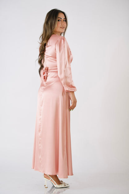 Virelle Satin Melon Tie Maxi Dress
