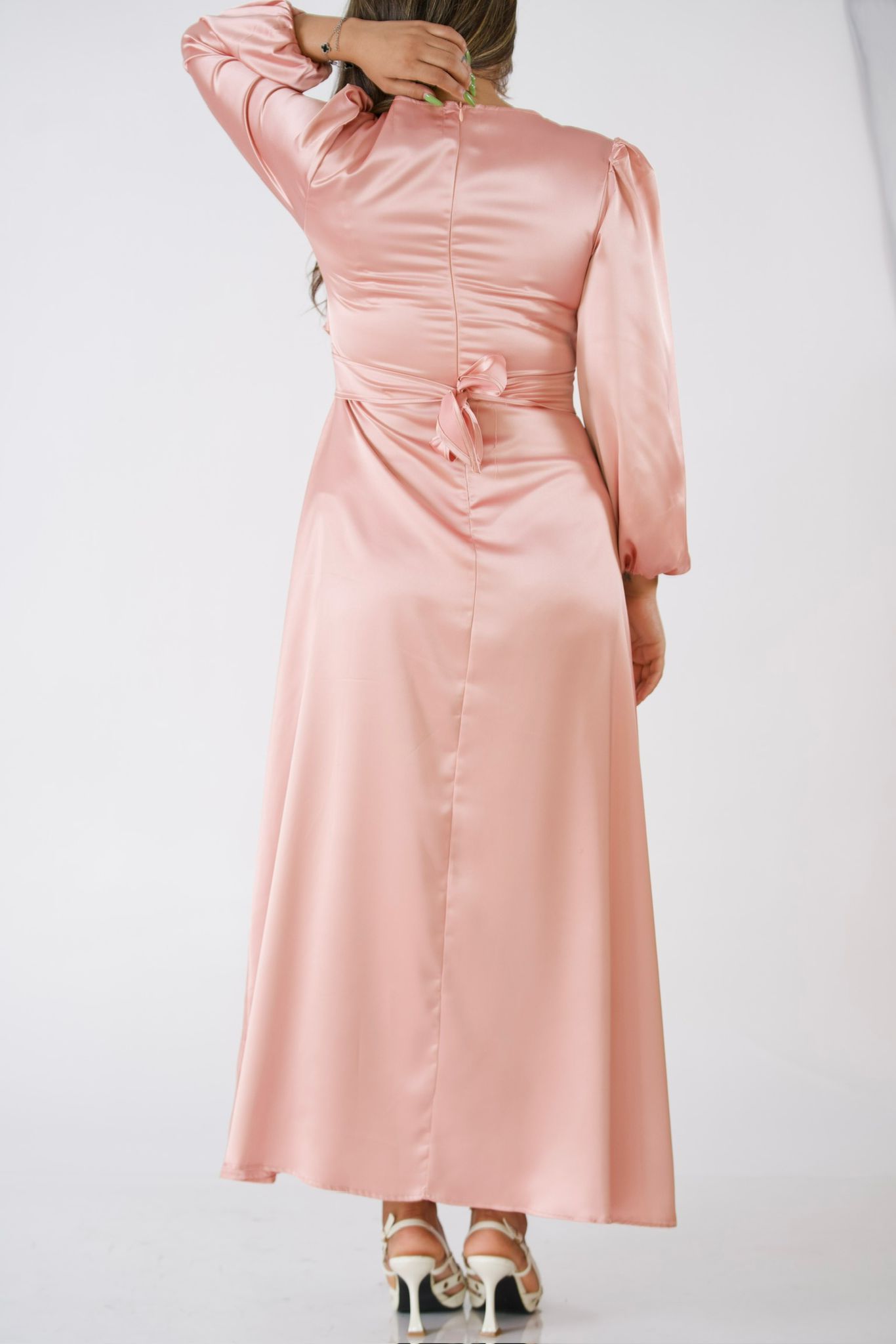 Virelle Satin Melon Tie Maxi Dress