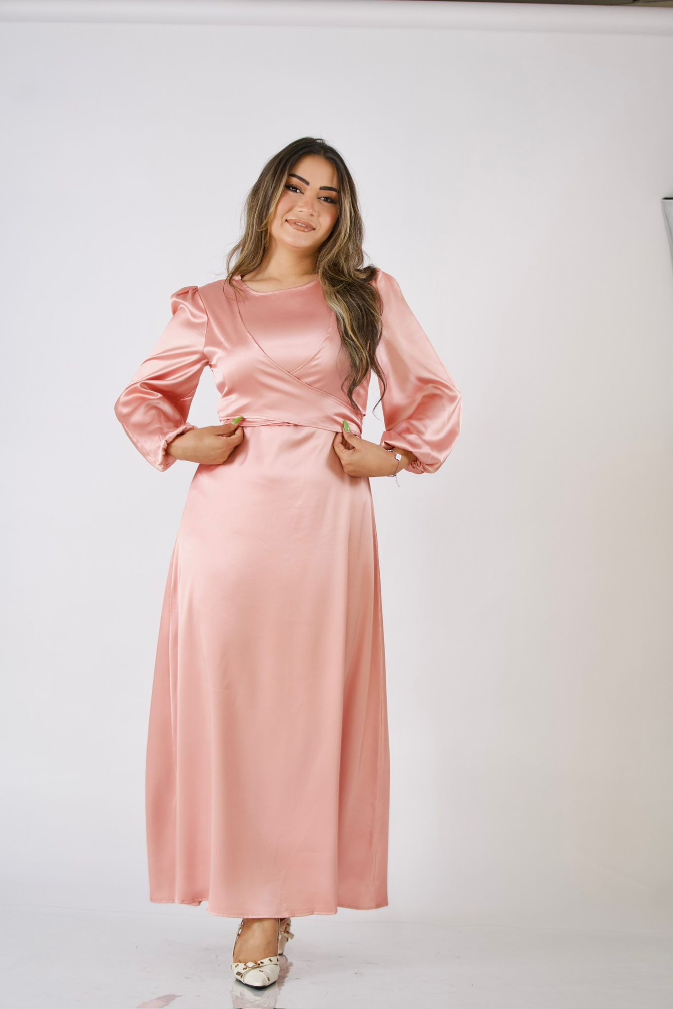Virelle Satin Melon Tie Maxi Dress