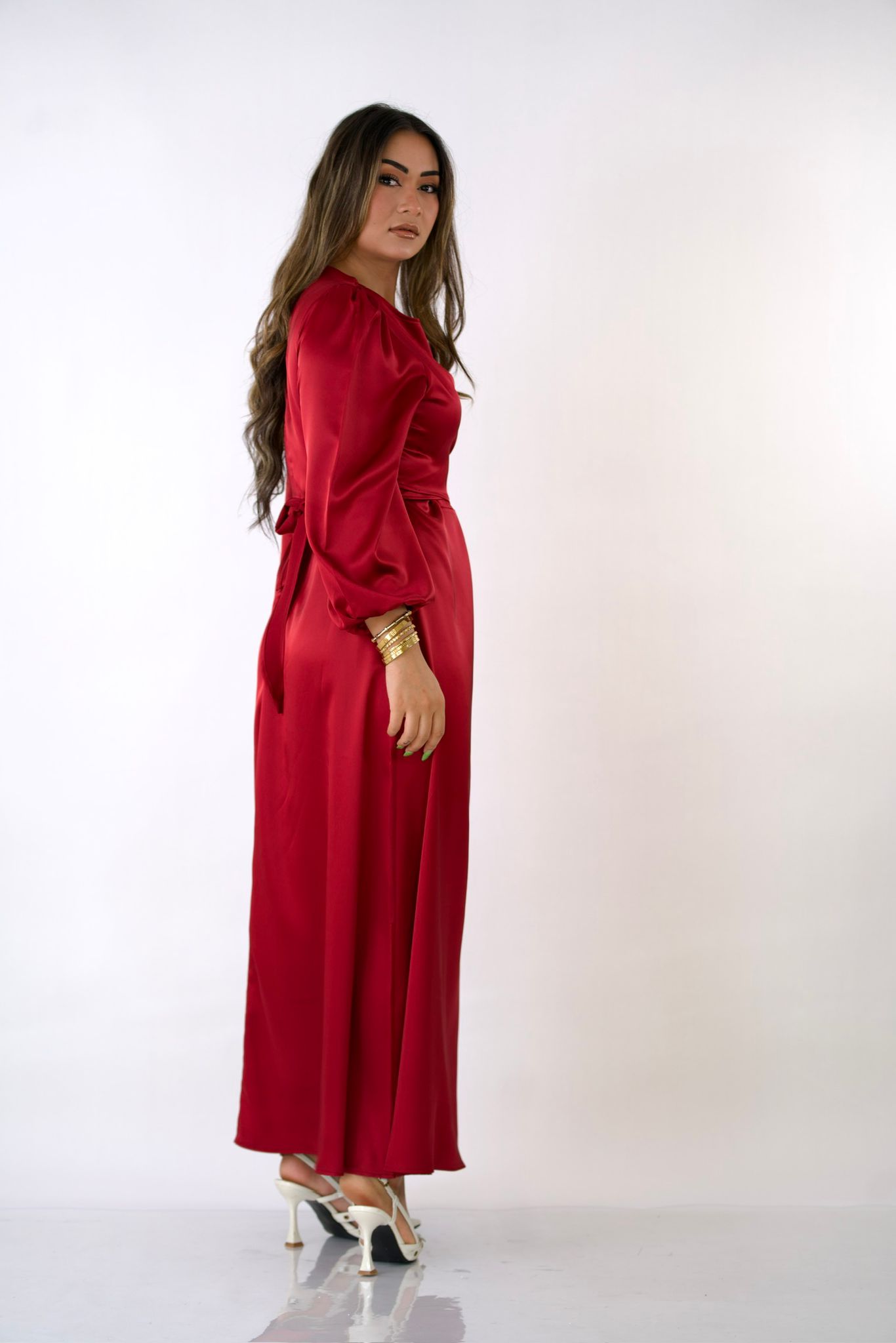 Virelle Satin Wine Tie Maxi Dress
