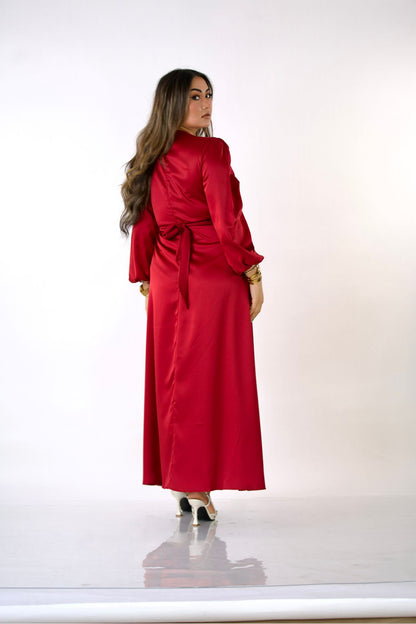 Virelle Satin Wine Tie Maxi Dress