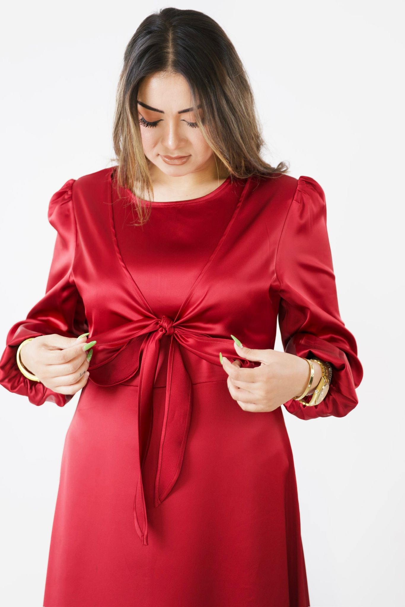 Virelle Satin Wine Tie Maxi Dress